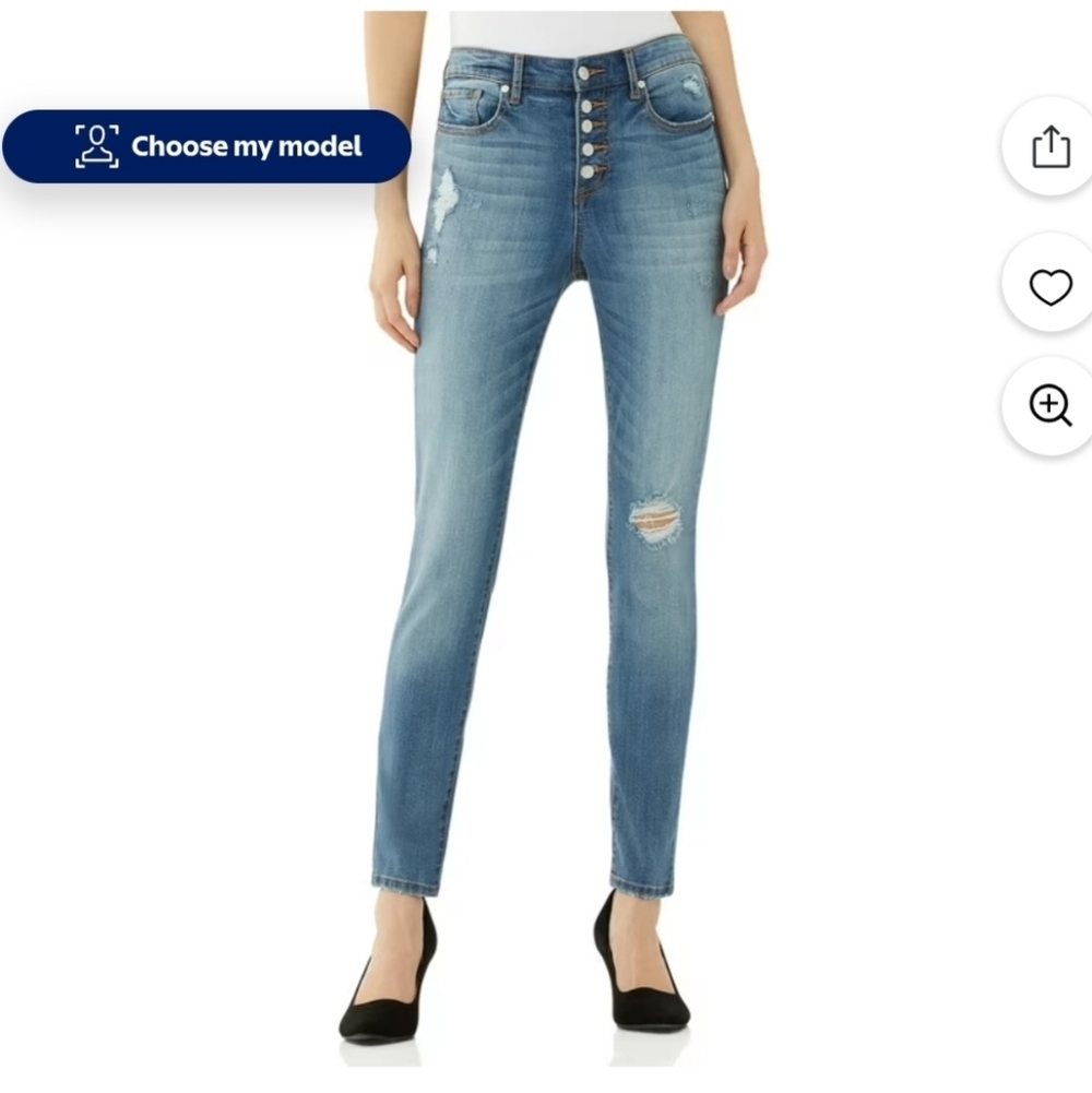 Walmart Scoop Jeans Hi Rise Button Fly Stretch Skinny Med Blue Wash 12